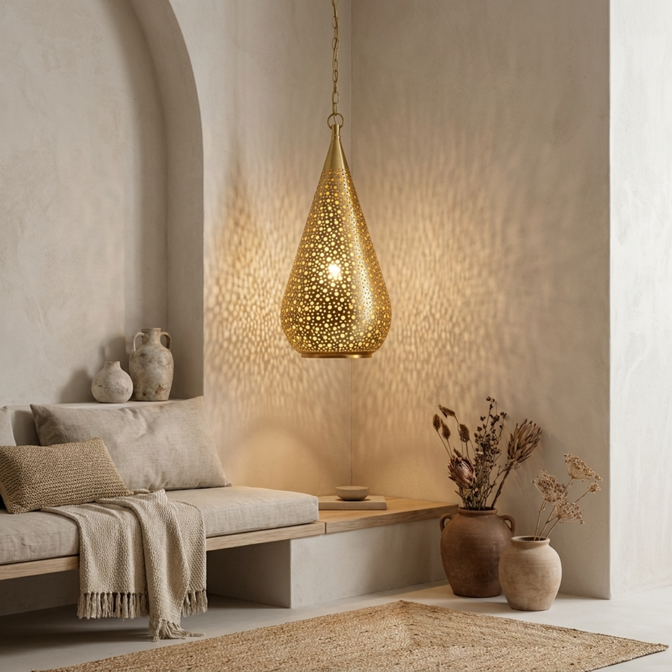 Brass Pendant Light – Moroccan Teardrop Openwork