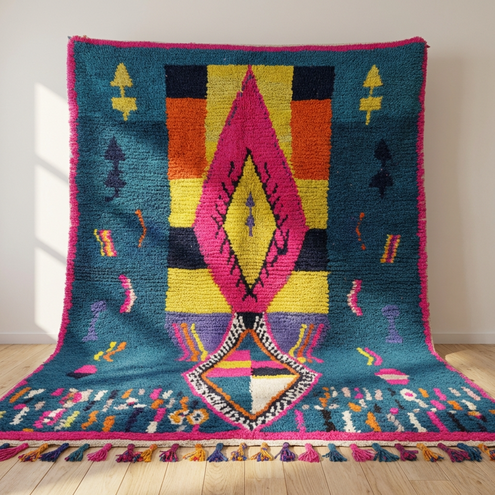 Boujaad Rug – Multicolor Plush Abstract Wool Wool Rug
