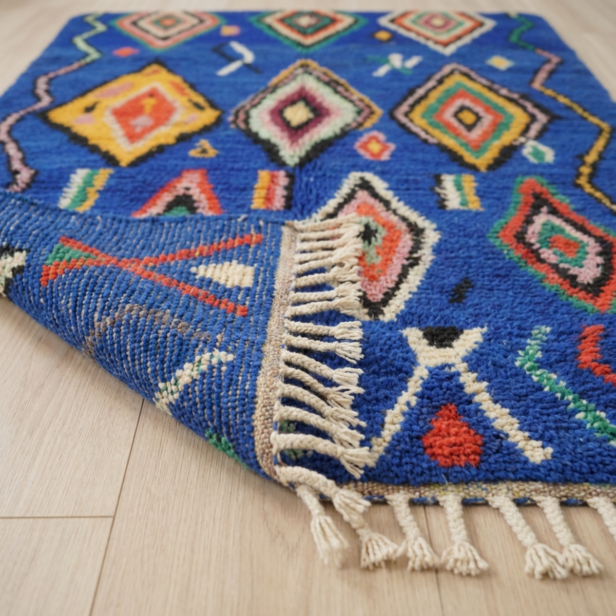 Blue Arabic Rug Moroccan Berber Rug – Blue Plush Tribal Wool Rug – King Of Handmade