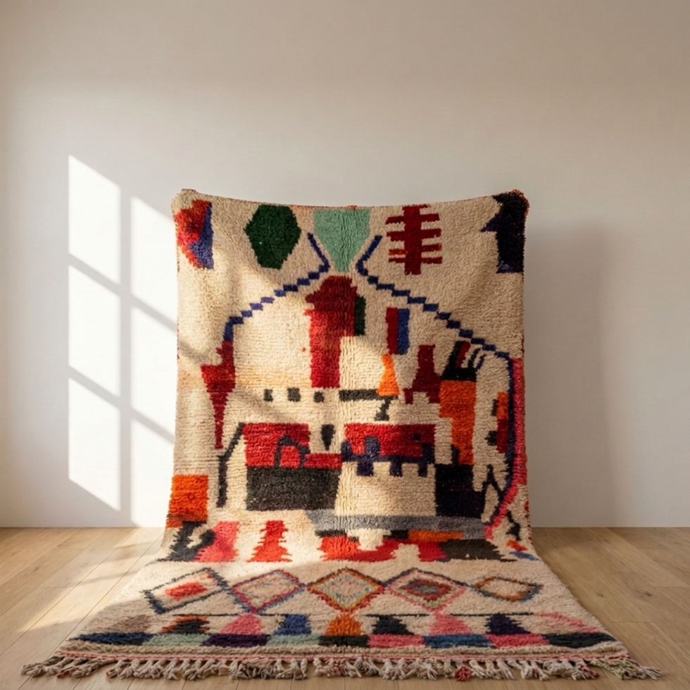 Boujaad Rug – Multicolor Plush Geometric Wool Area Rug