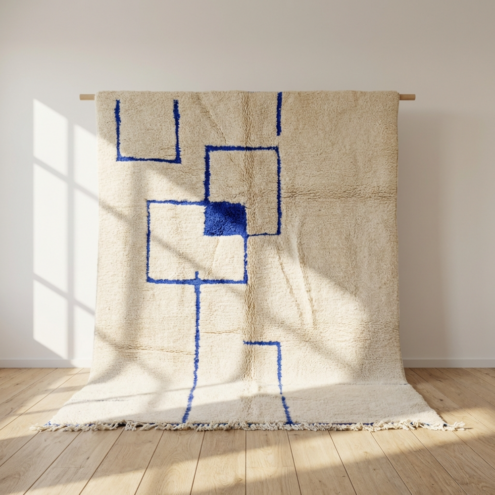 Beni Ourain Rug – Blue & Ivory Plush Diamond Wool Area Rug