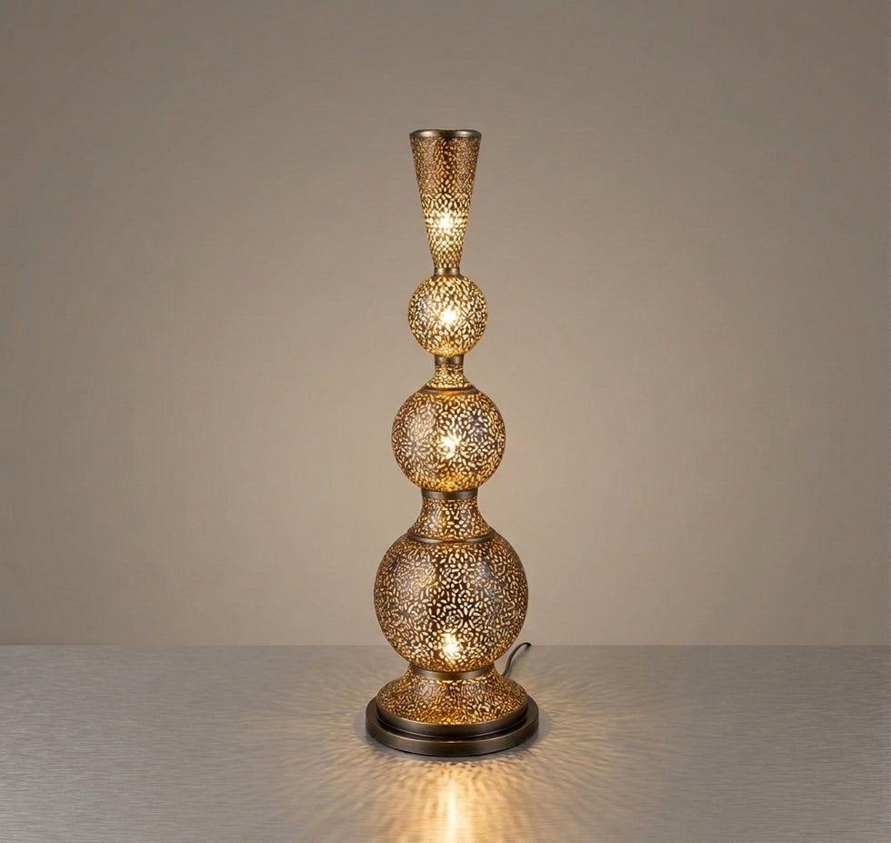 Moroccan Table Lamp – Filigree Brass Openwork Lamp