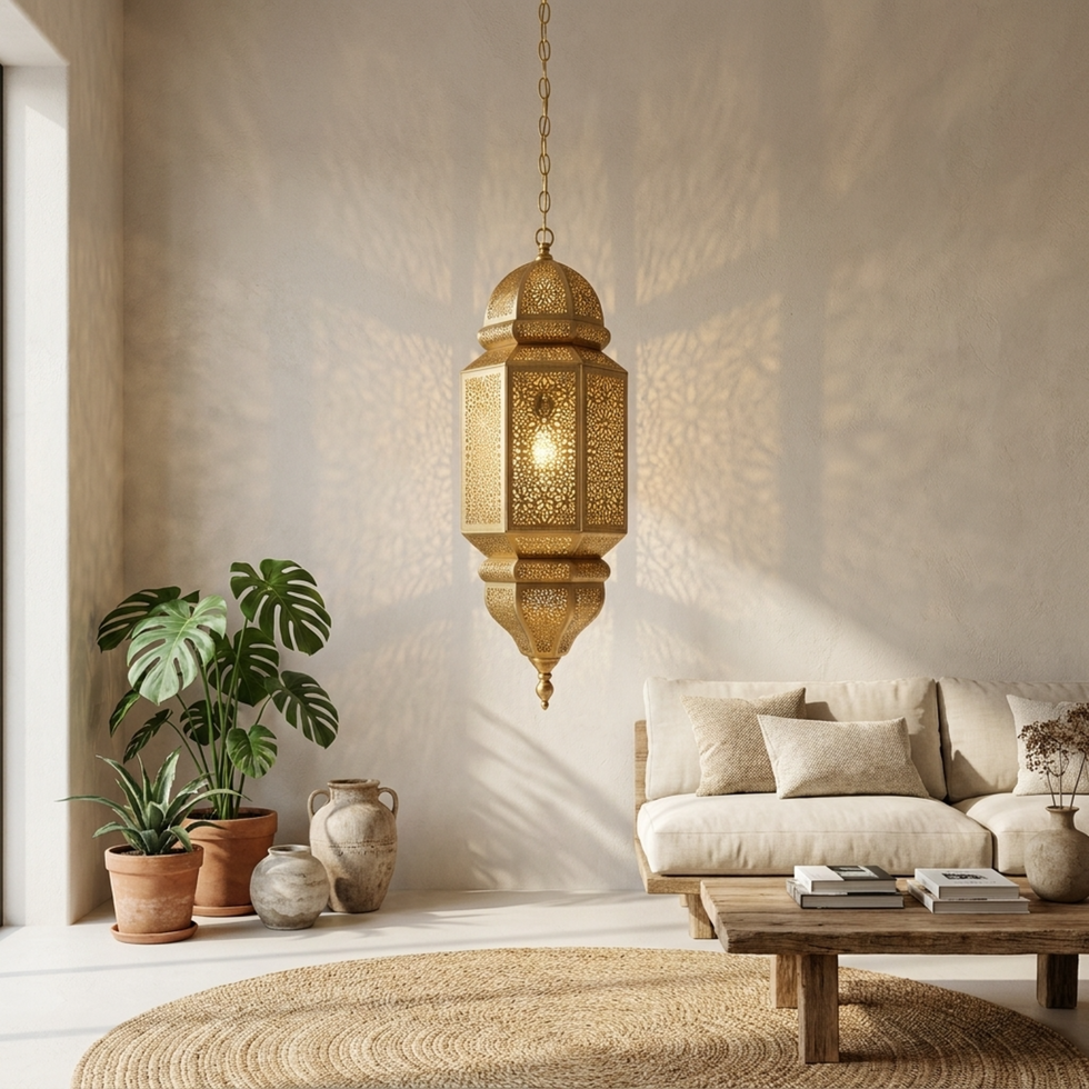Geometric Brass Moroccan Lantern