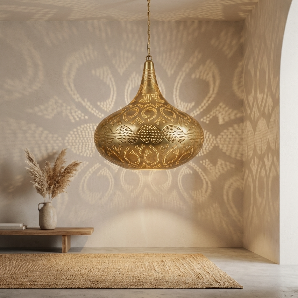 Moroccan Chandelier – Filigree Brass Openwork Lamp Statement Light