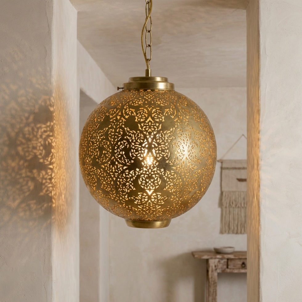 Moroccan Ceiling Light – Brass Geometric Filigree