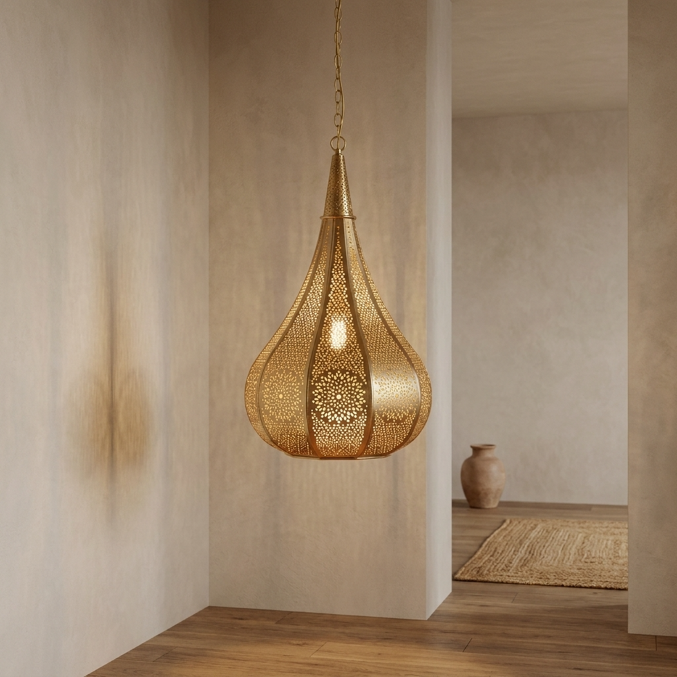 Teardrop Moroccan Pendant Light – Brass Floral Lamp