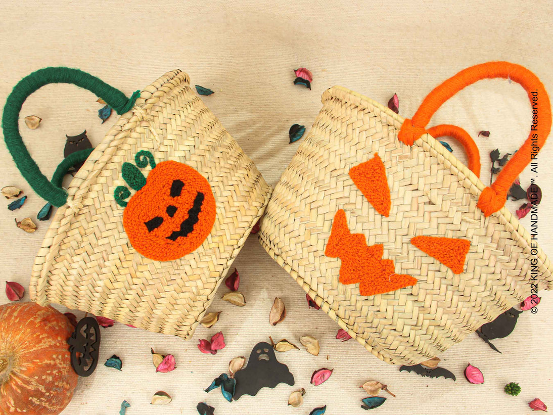 Handcrafted Halloween basket with spooky designs