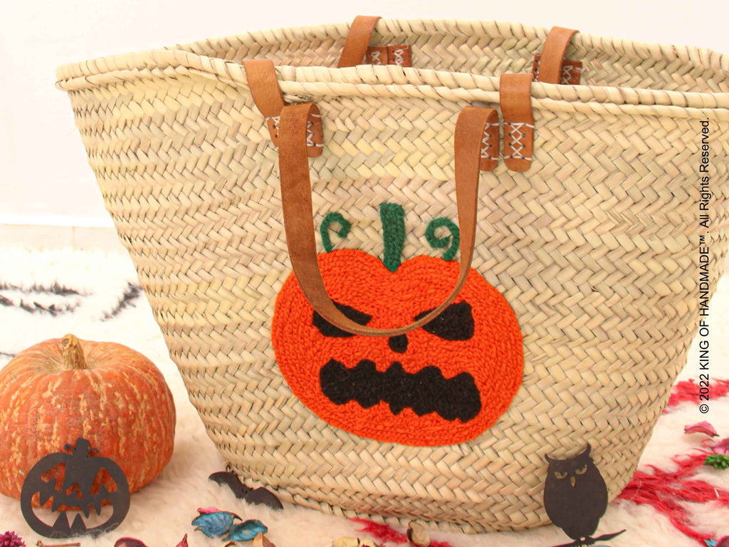 Handmade Halloween straw spooky basket filled with treats