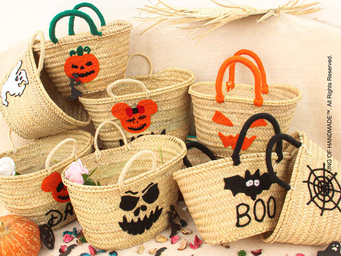 Elegant Halloween pumpkin basket with intricate designs