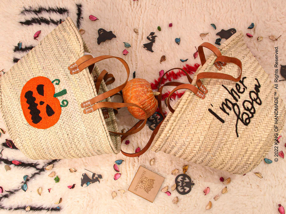 Assorted Halloween-themed baskets filled with spooky treats and decorations