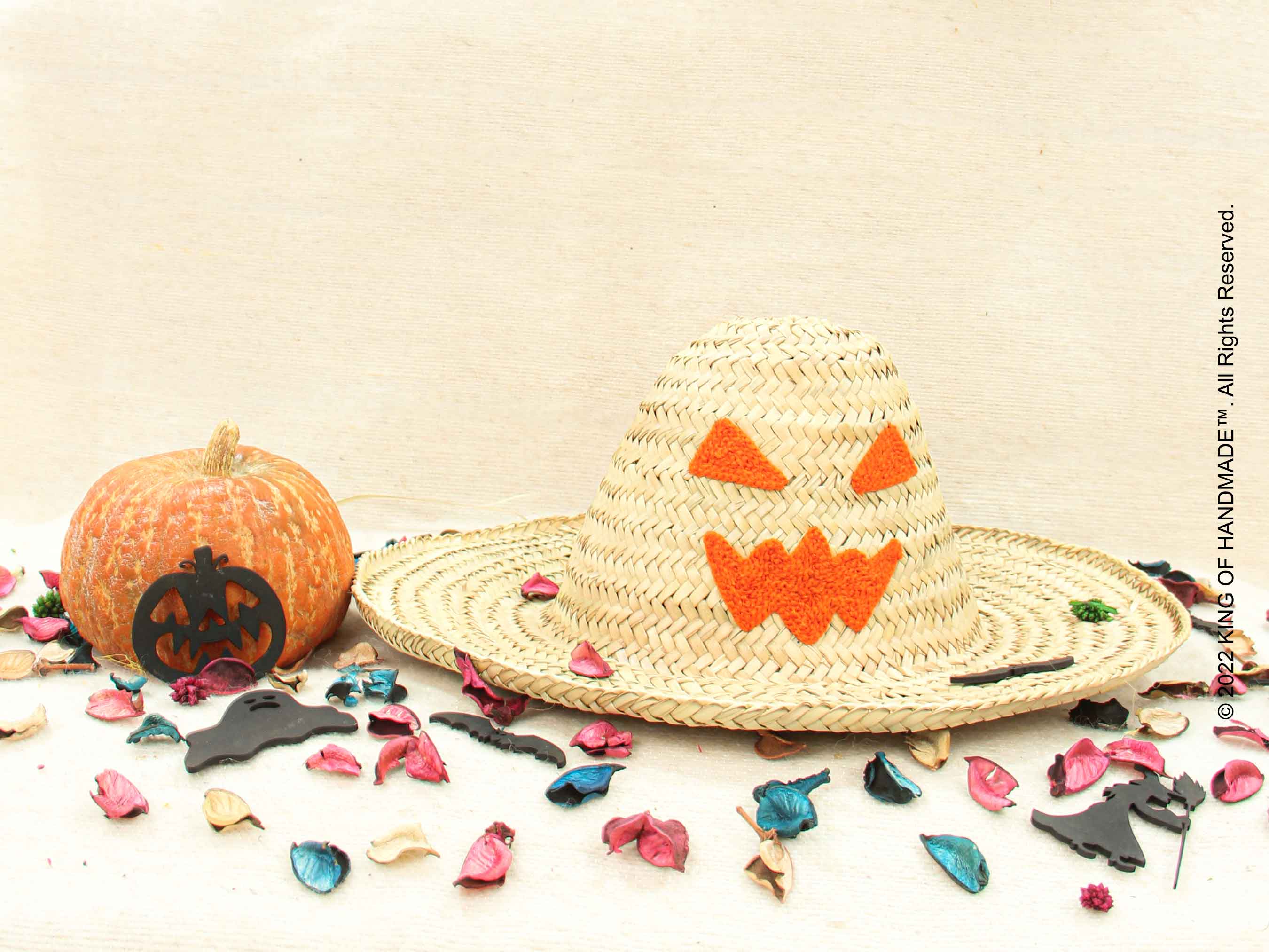 Handmade Halloween Straw Hat for Adults