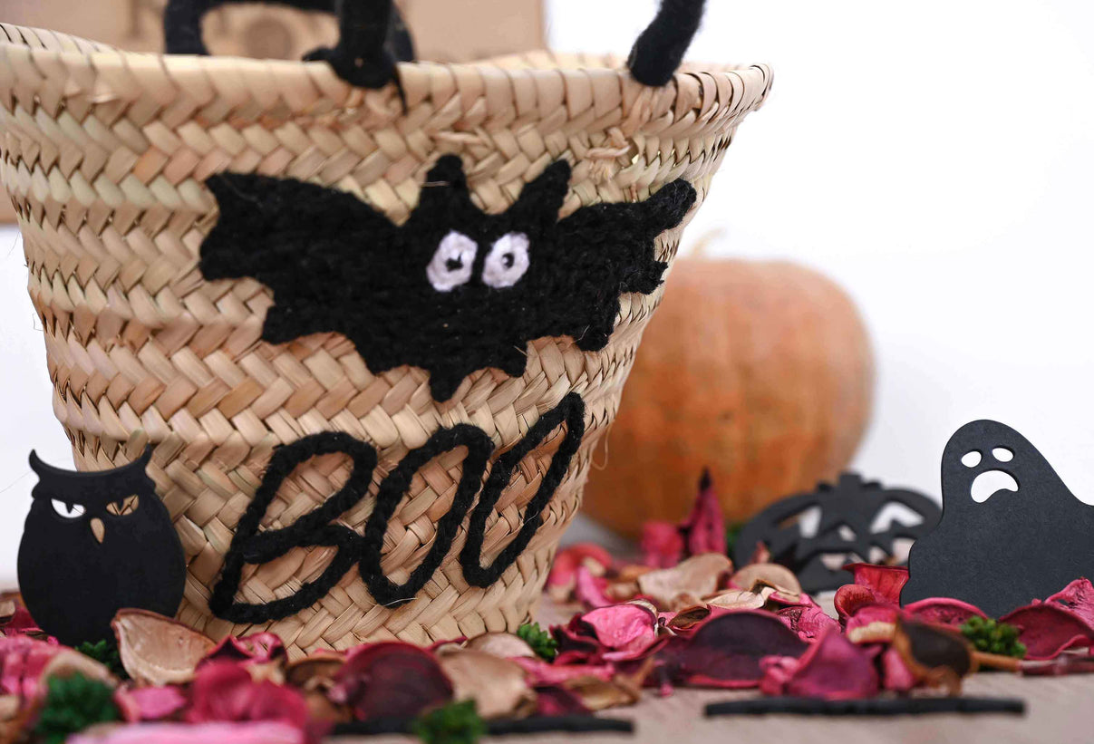 Assortment of colorful and unique DIY Halloween trick-or-treat baskets