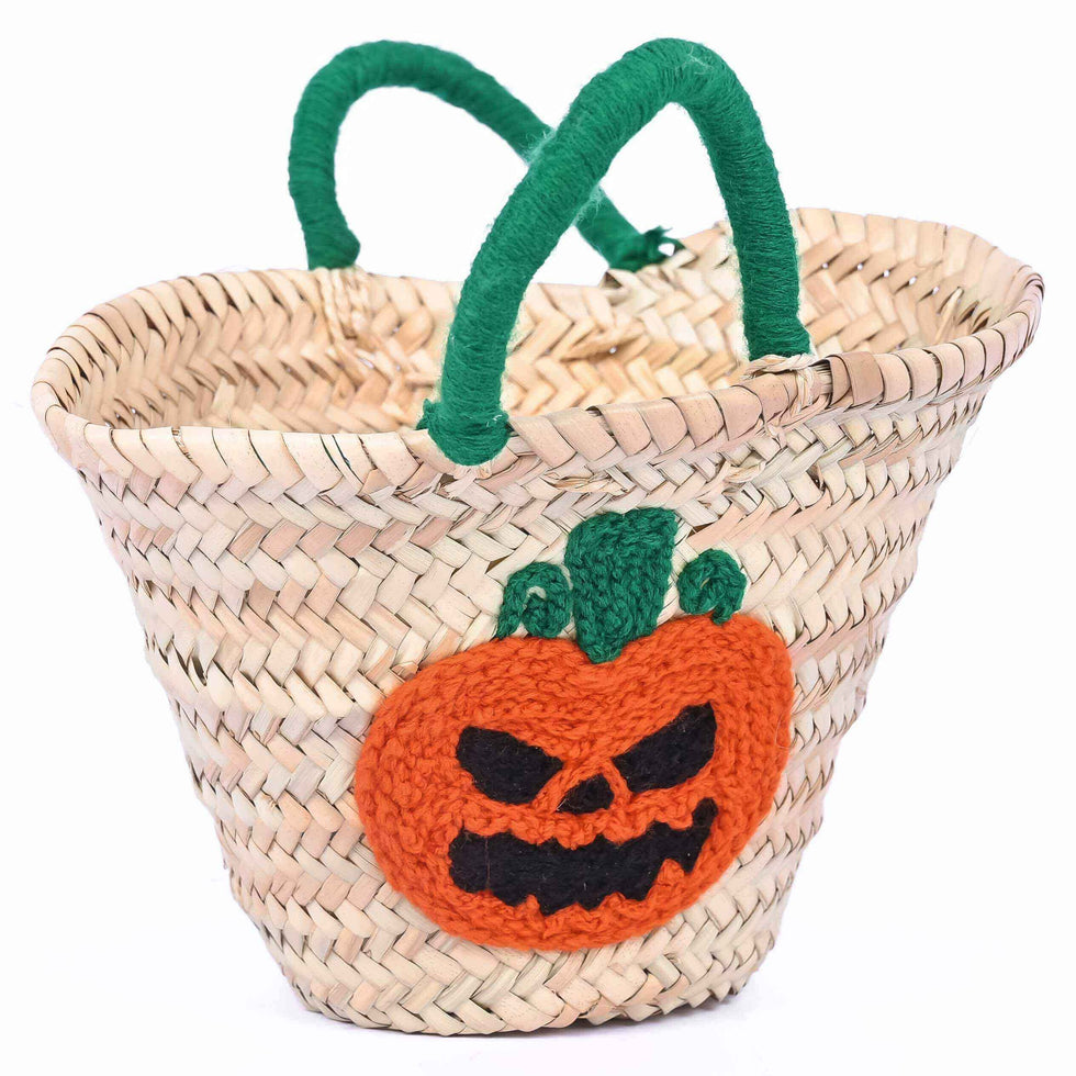 Personalized Angry Pumpkin Straw Basket Bag