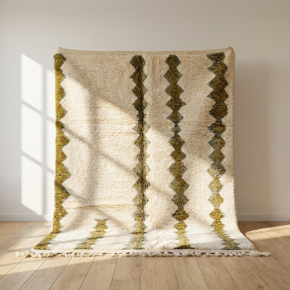 Azilal Rug – Green Shaggy Diamond Wool Rug