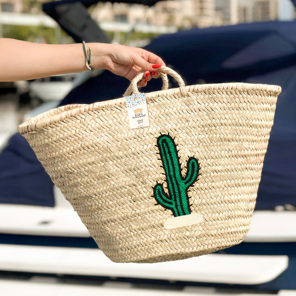 Straw Beach Bag – Cactus Embroidered Moroccan Tote