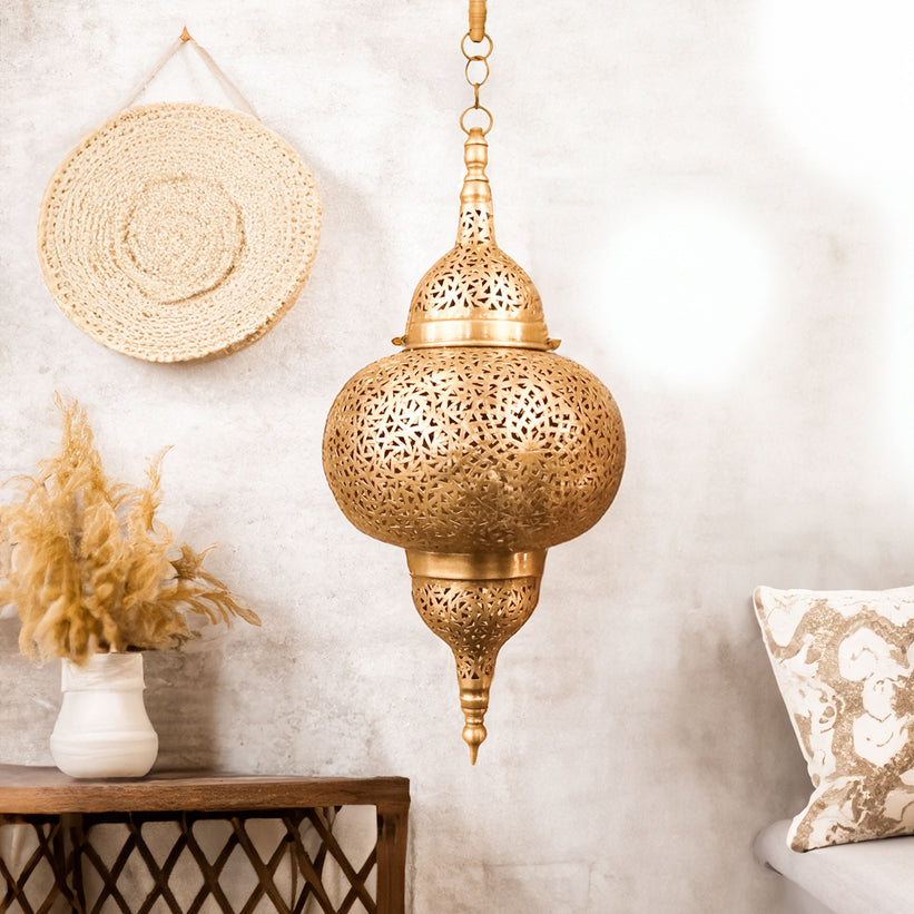 Handcrafted Moroccan Black Pendant Light with Brass Lampshade