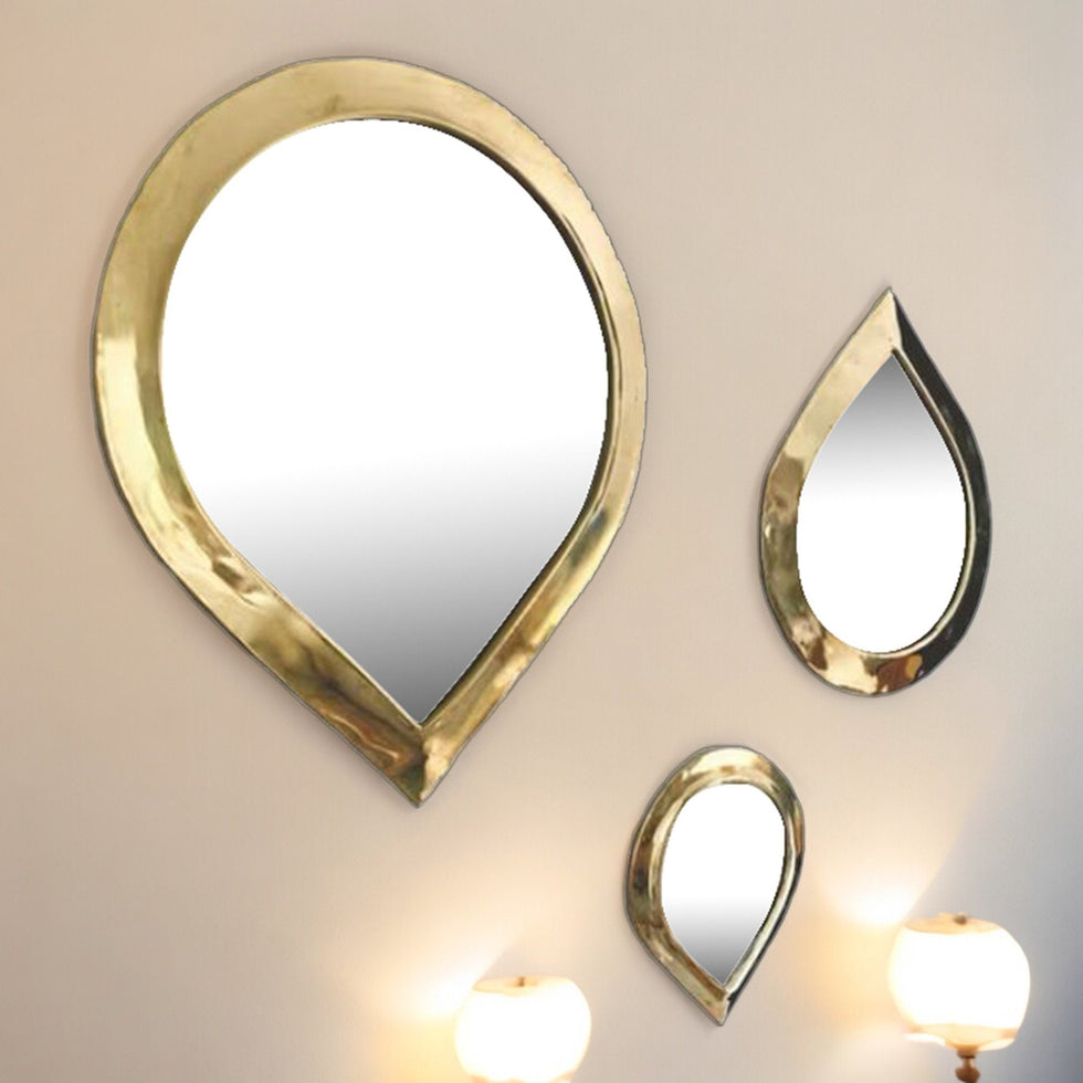 Moroccan Brass Raindrop Mirror – Handmade Gold Wall Decor