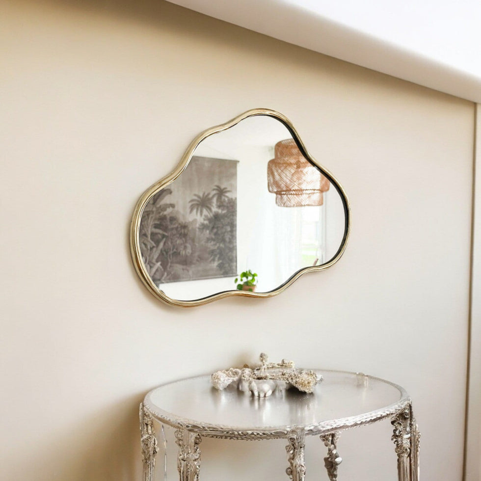 Asymmetrical Moroccan Brass Mirror – Gold Wall Decor
