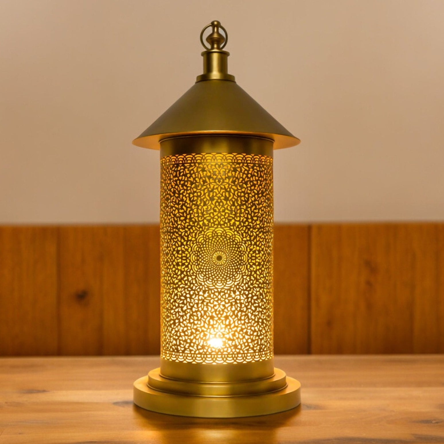 Colorful Moroccan lamp with intricate bead patterns