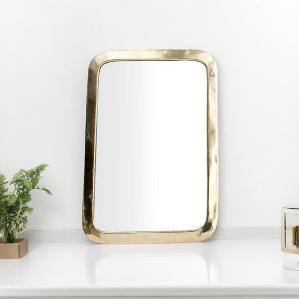 Rectangle Brass Wall Mirror – Moroccan Handmade Gold Decor