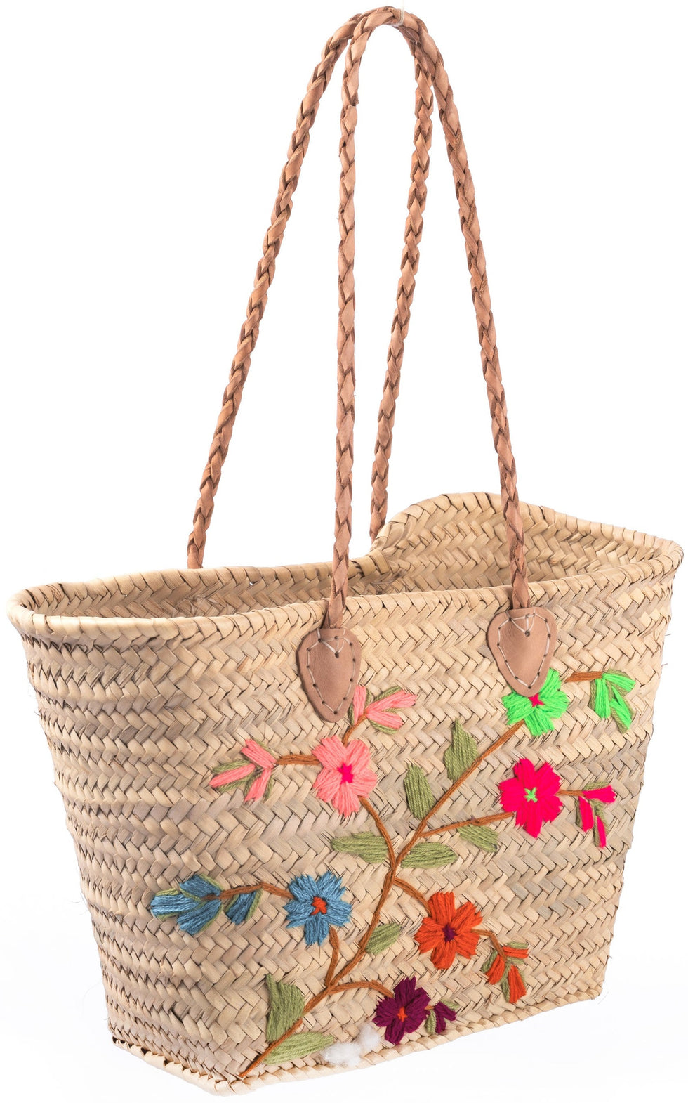 Straw Beach Bag – Floral Embroidered Moroccan Basket Tote