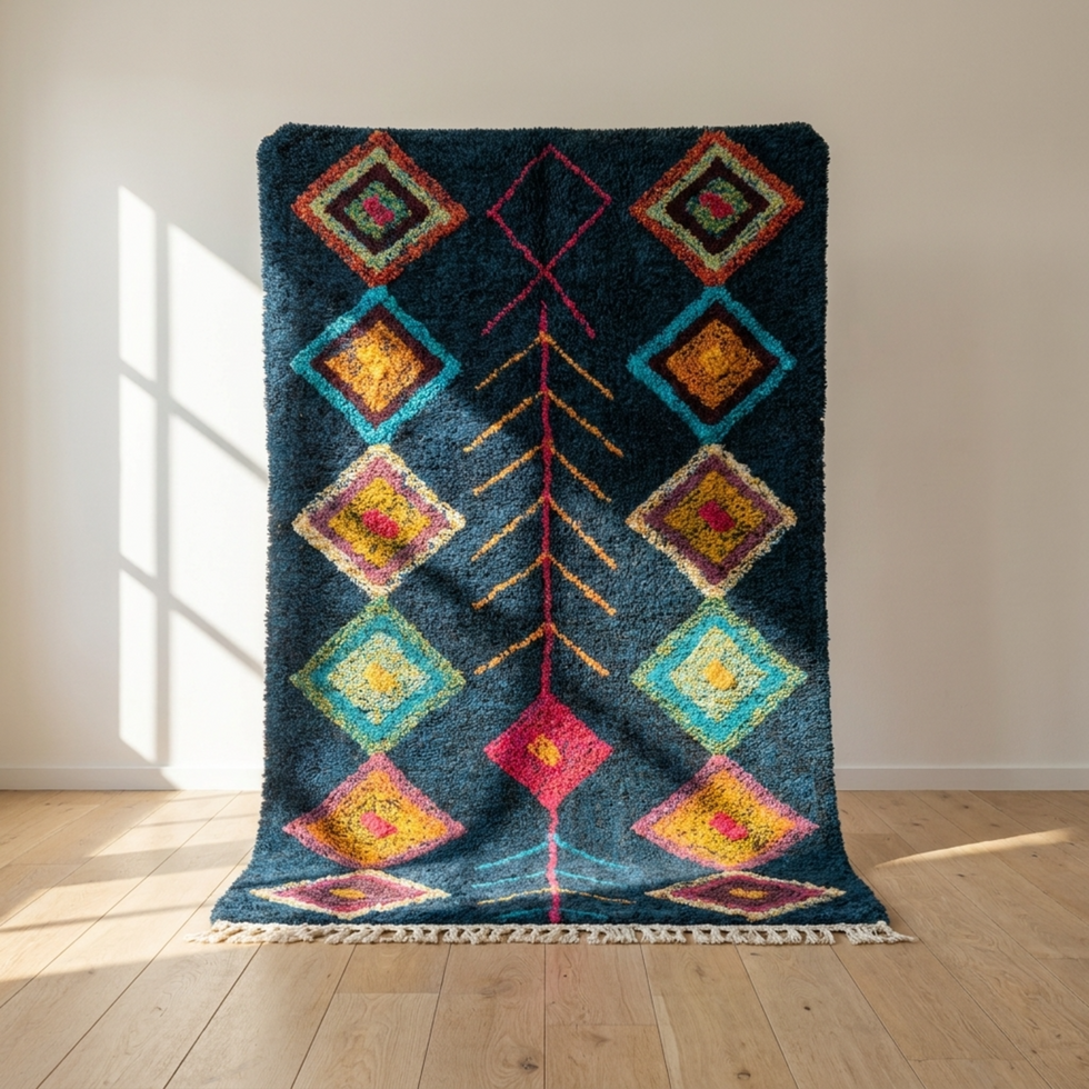 Azilal Rug – Teal High-Pile Diamond Wool Rug