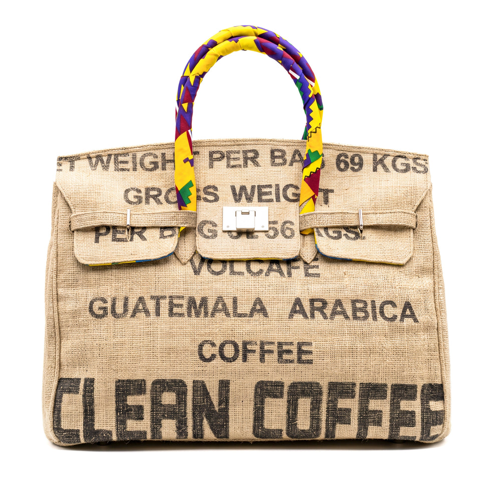 Jute Birkin Bag – Moroccan Coffee-Sack Wax-Print Handbag