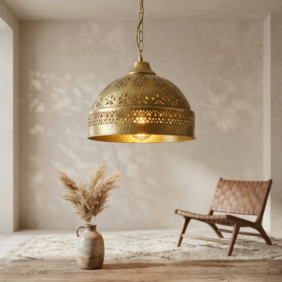 Moroccan Pendant Light – Dome Brass Shadow-Casting Lamp