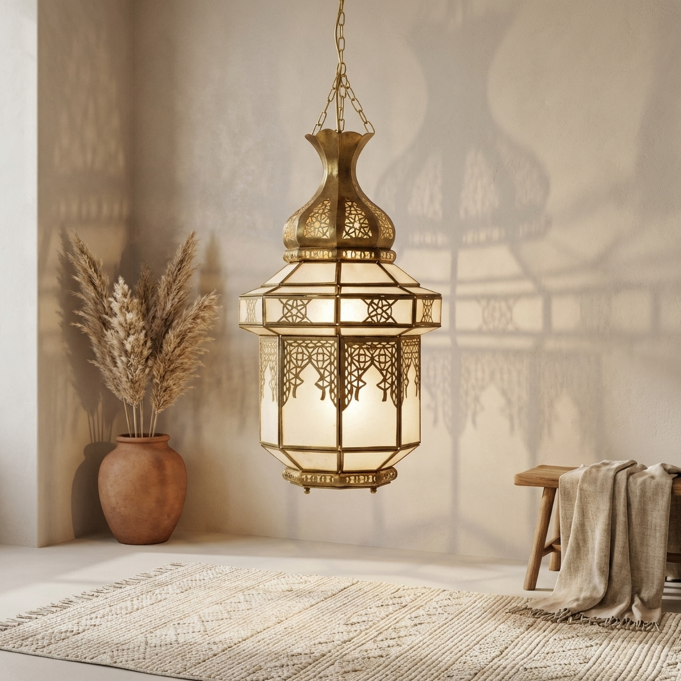 Handmade Moroccan Pendant Light – Brass Star Geometric