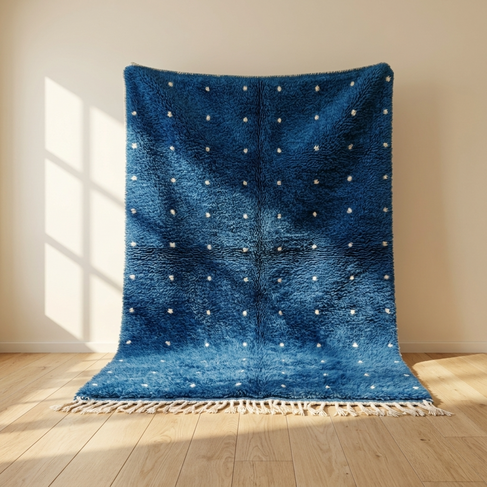 Moroccan Berber Rug – Blue Shaggy Polka-Dot Wool Area Rug