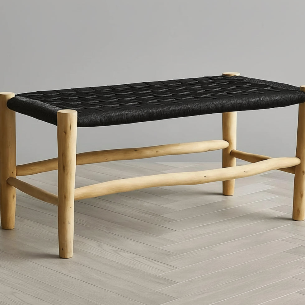 Black Moroccan Folding Stool – Woven Cord Boho Seat