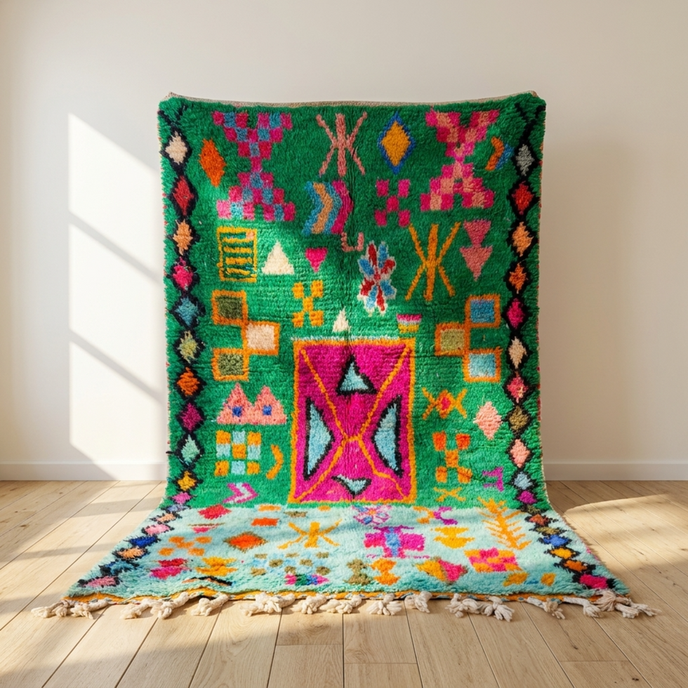 Azilal Rug – Multicolor High-Pile Diamond Wool Area Rug
