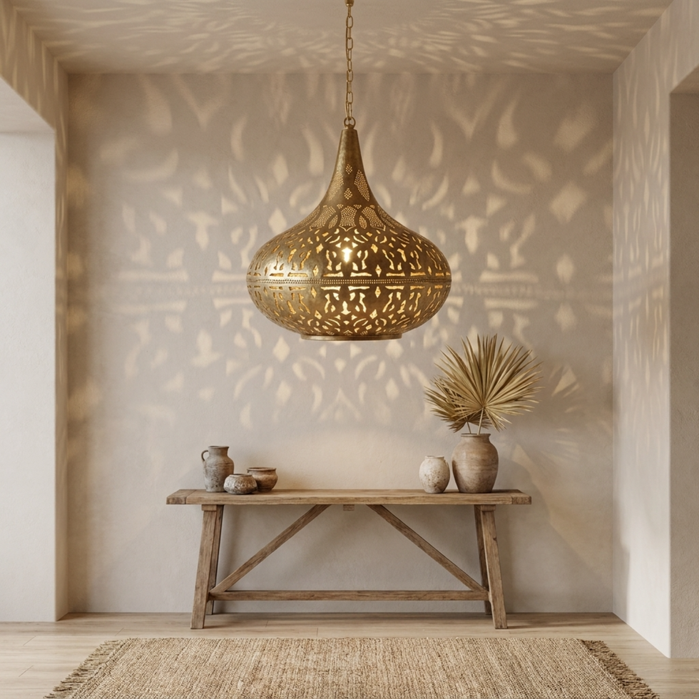Moroccan Chandelier – Brass Filigree Openwork Entryway