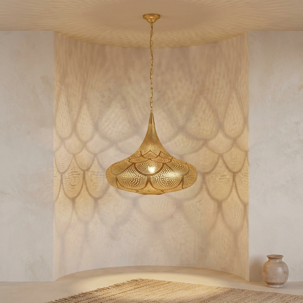 Teardrop Moroccan Chandelier – Brass Geometric Lamp
