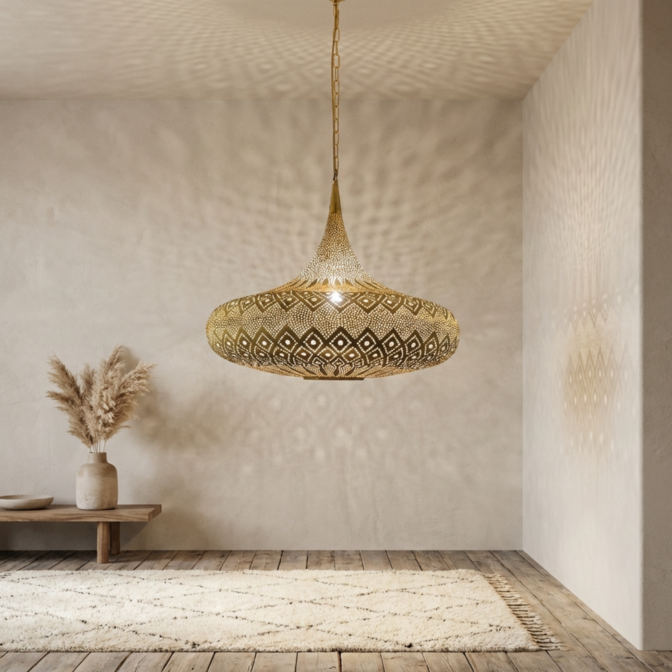 Teardrop Moroccan Table Lamp – Brass Star Lamp