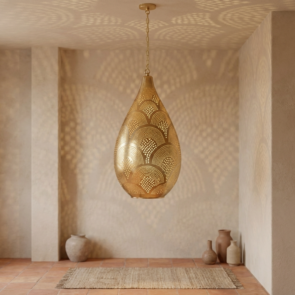 Brass Pendant Light – Moroccan Teardrop Geometric