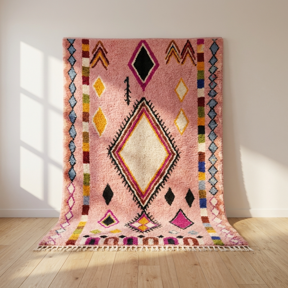 Boujaad Rug – Pink Shaggy Diamond Wool Rug