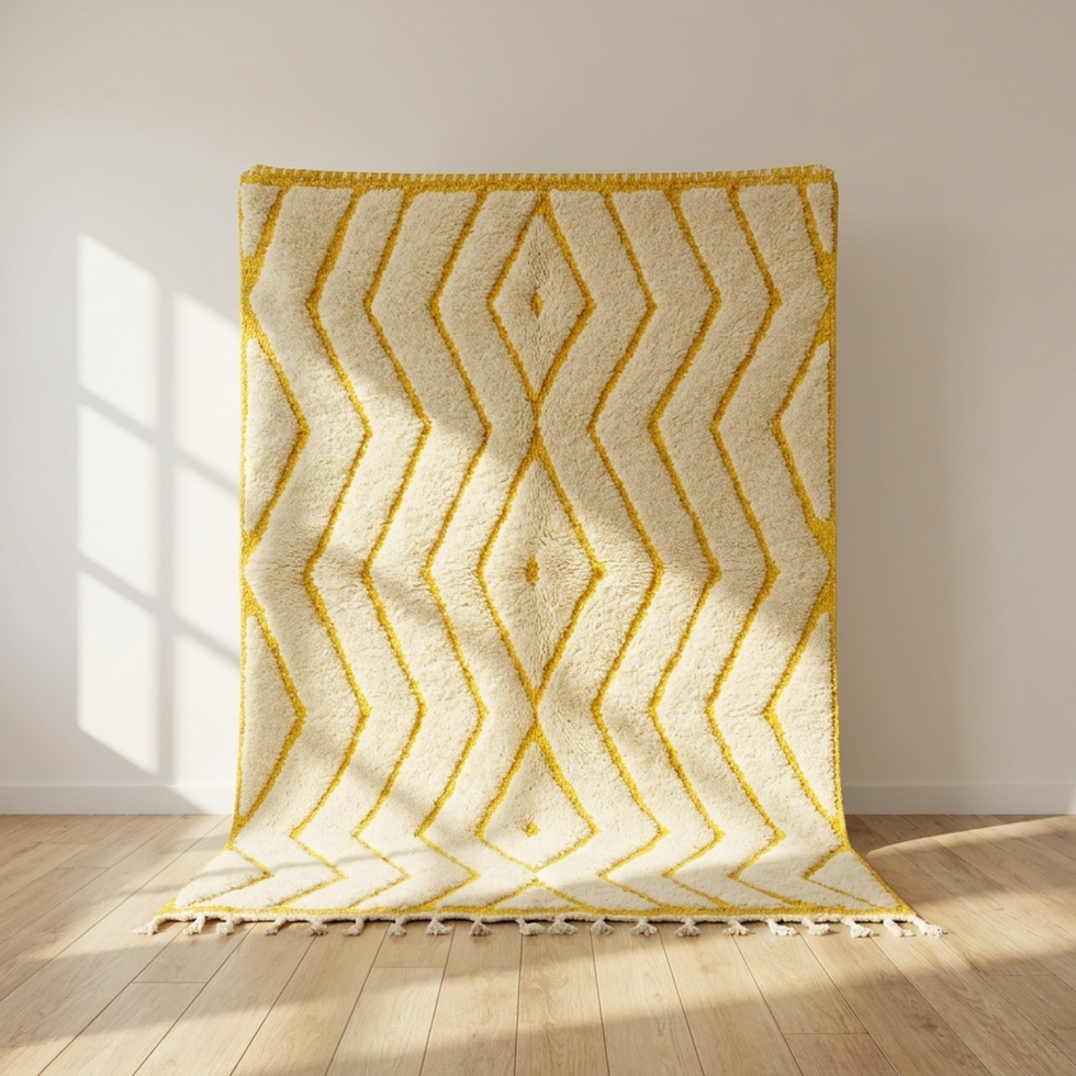 Moroccan Berber Rug – Yellow Shaggy Diamond Wool Area Rug