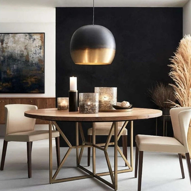 A beautiful Moroccan-style brass chandelier with intricate metalwork patterns.