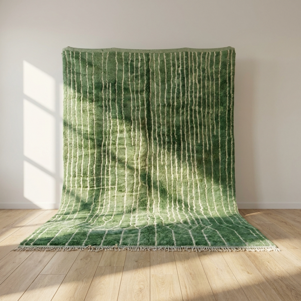Moroccan Berber Rug – Green Shaggy Abstract Wool Rug