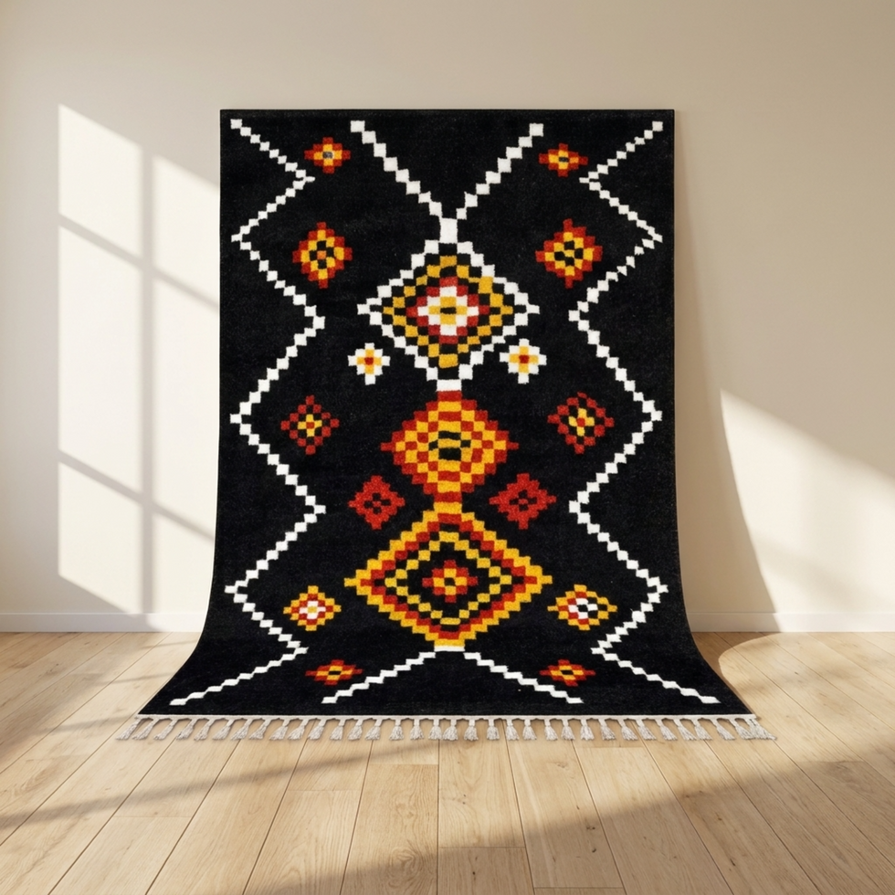 Moroccan Berber Rug – Black Flatweave Diamond Wool Area Rug