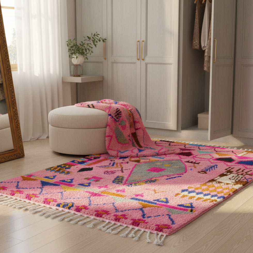Berber Pink Moroccan Wool Rug – Handmade Moroccan Rug – King Of Handmade