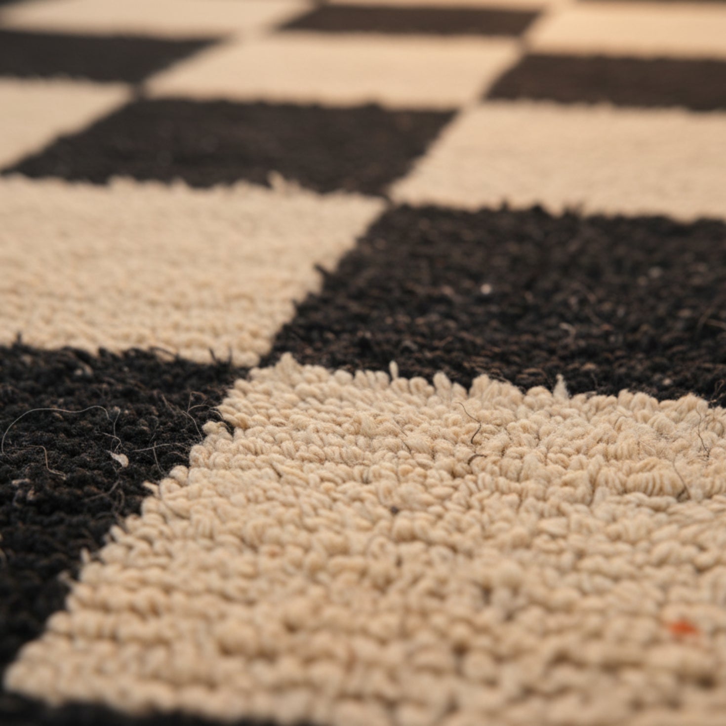 Moroccan Checker Wool Rug - Black Beige Geometric Berber Carpet – King ...