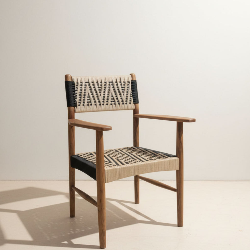 Black & White Woven Bar Stool – Moroccan Rope Wood Seat