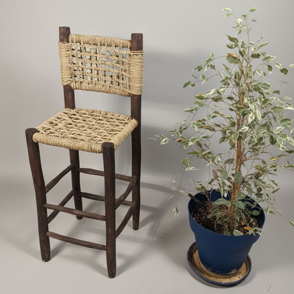 Natural Woven Bar Stool – Moroccan Rope Wood Seat