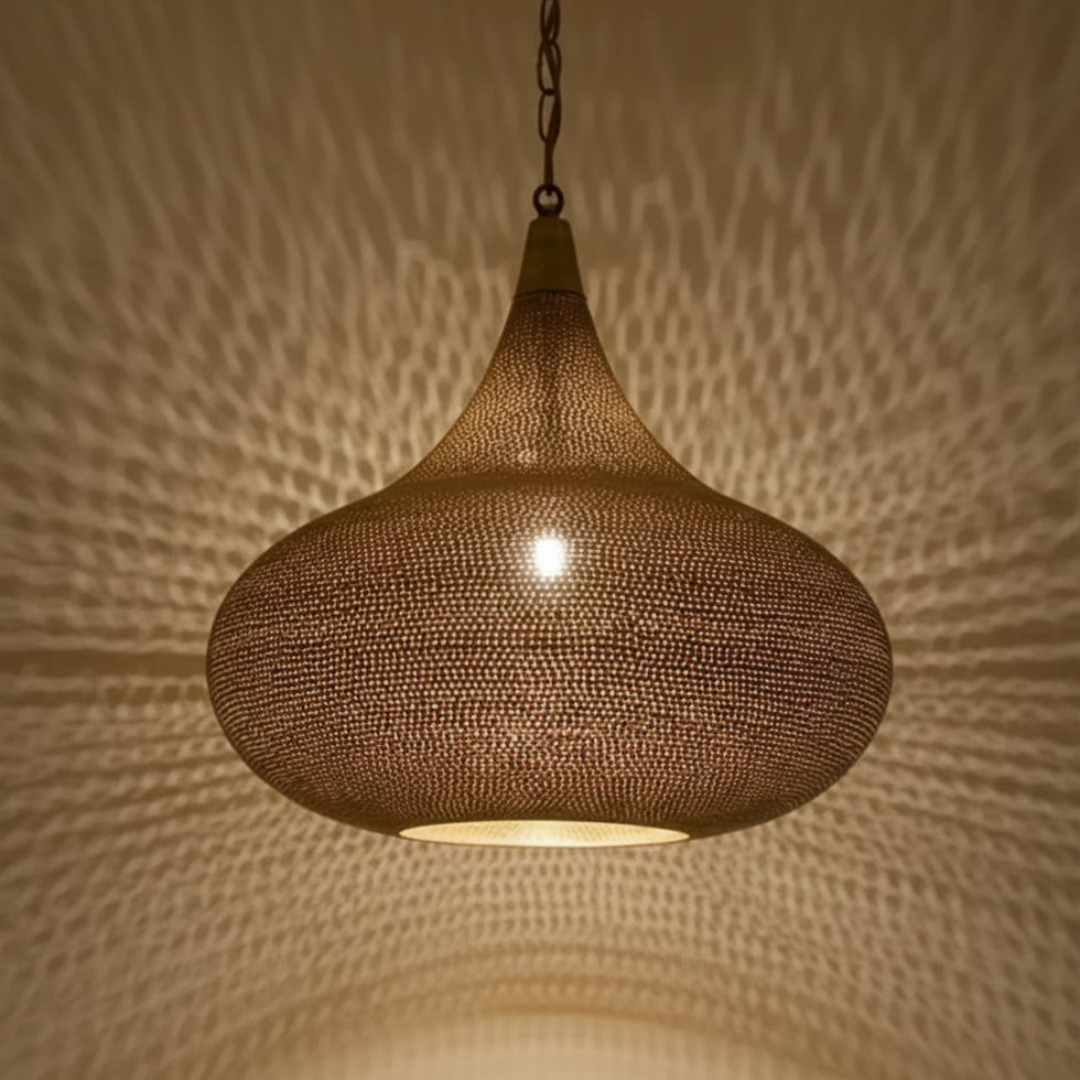 Filigree Moroccan Pendant Light – Brass Openwork Lamp