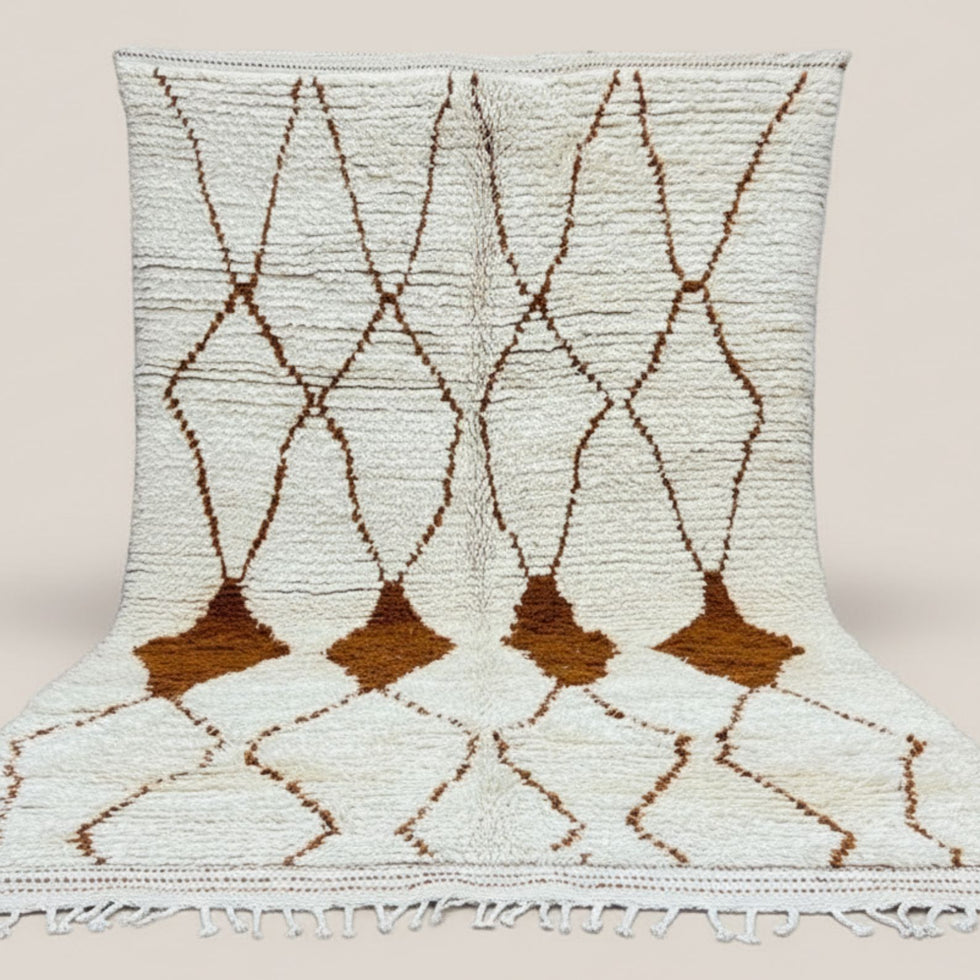 Beni Ourain Rug – Ivory High-Pile Geometric Wool Rug