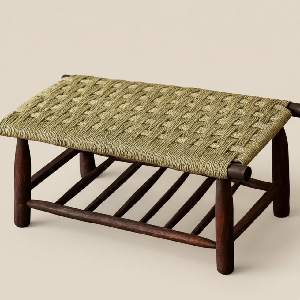 Green Moroccan Bench – Woven Rope Boho Seat