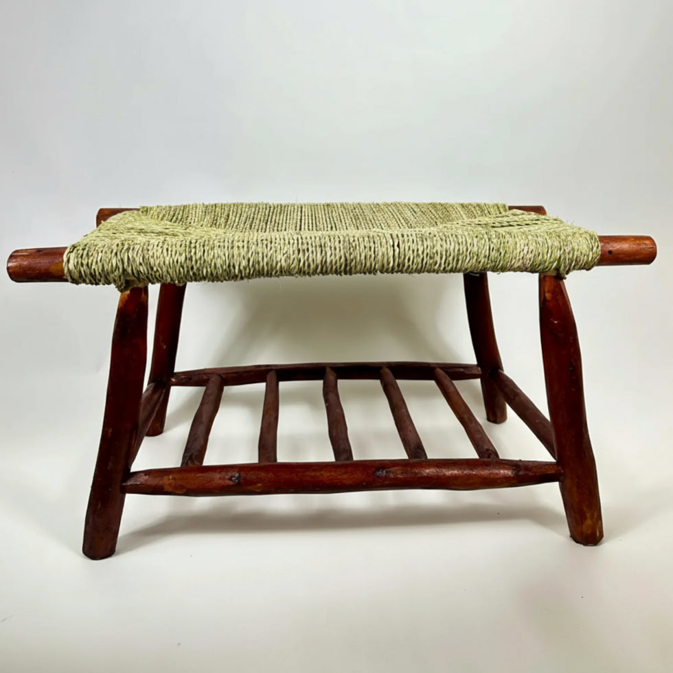 Green Moroccan Bench – Handwoven Rope & Wood