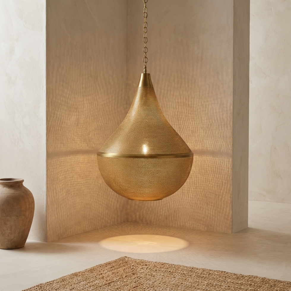 Moroccan Pendant Light – Geometric Brass Shadow-Casting Lamp